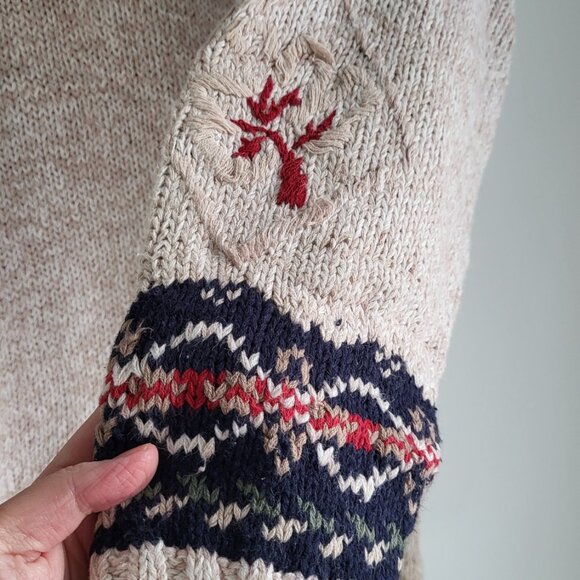 Vintage Hand Embroidered Patchwork Knit Cardigan • Folk Boho • L - Picture 3 of 7